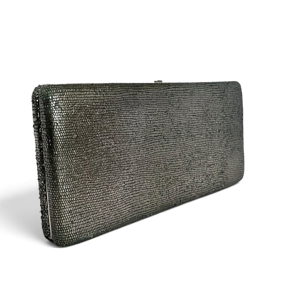 Abas Metallic Gunmetal Silver Leather Full Frame Clutch Evening Bag Handbag